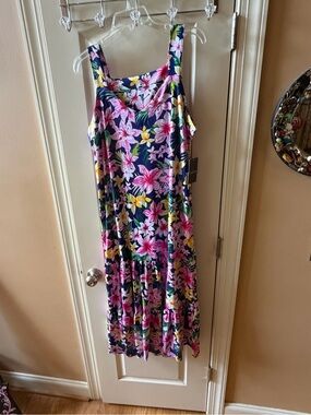 Cuddl Duds Navy Floral Sleeveless Midi Dress